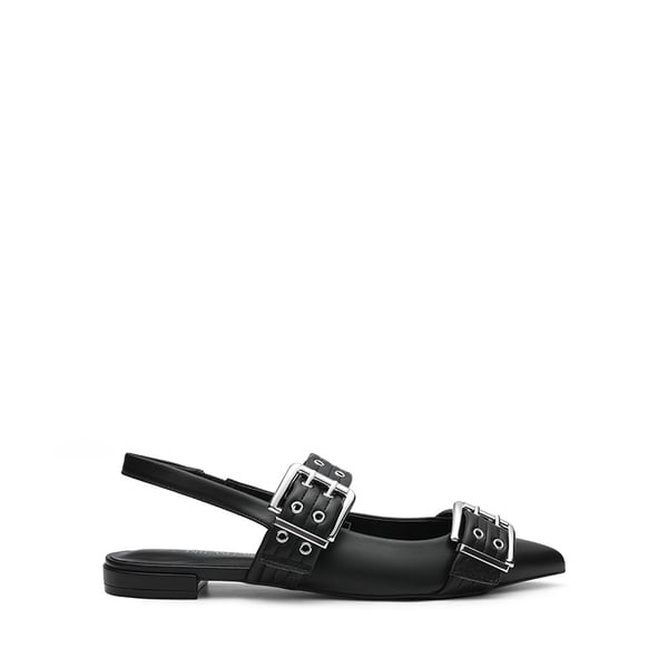 Buckle Straps Slingback Flats - BLACK - 3